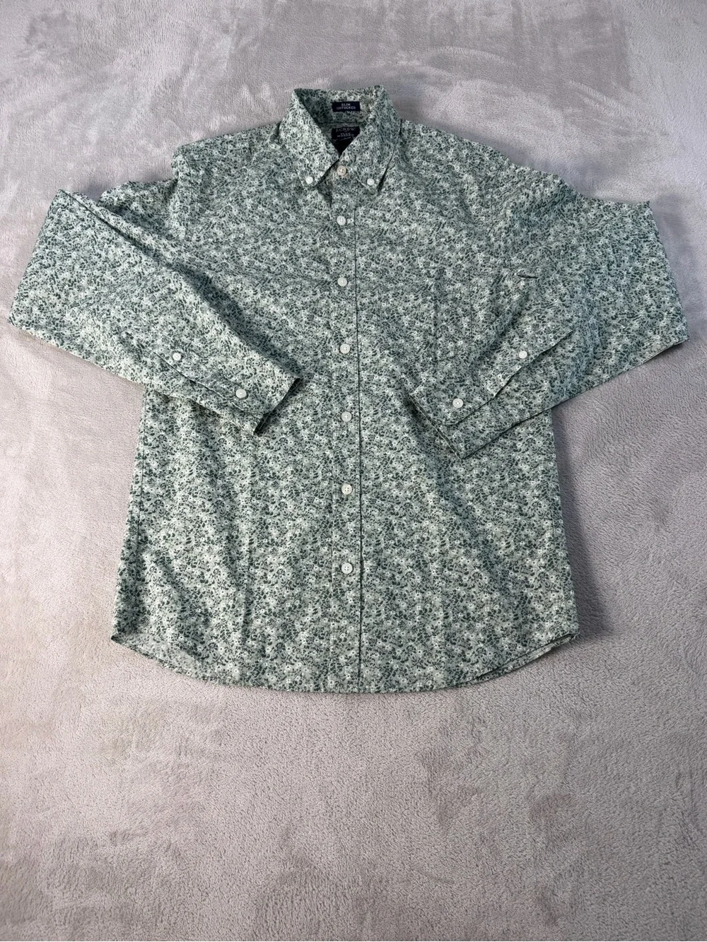 J.Crew Mens Casual Floral Button Down Shirt S Green Slim Untucked Flex Washed